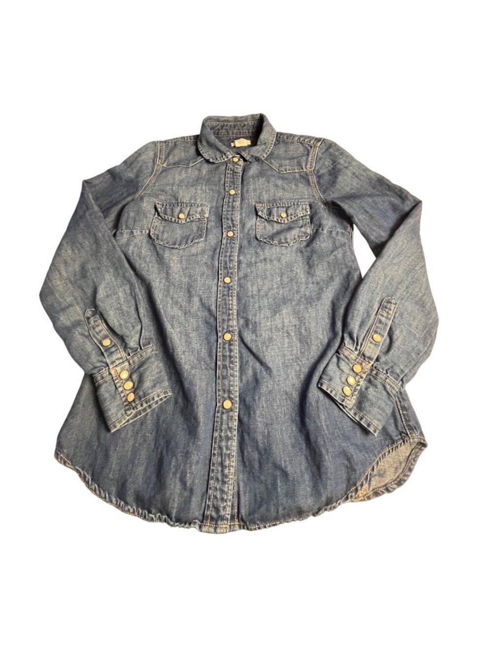 J. Crew Women’s Western Pearl Snap Shirt 2 Blue Denim Button-Down linen/ cotton